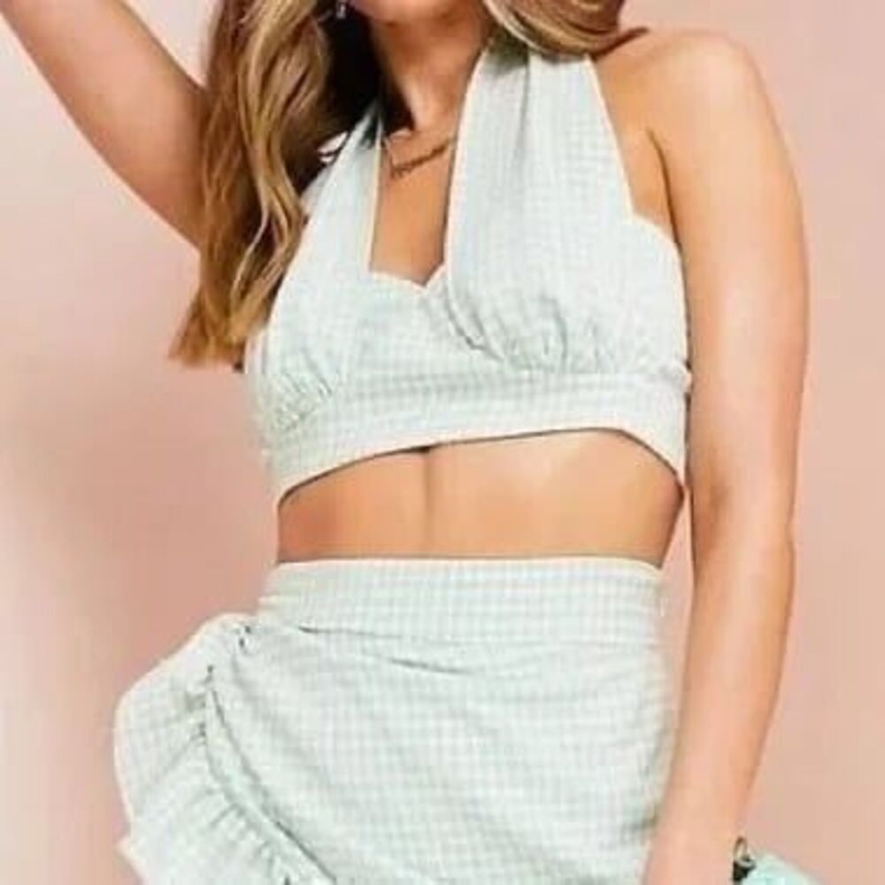 ASOS | ASOS DESIGN | Halter Top-Gingham Print | Part of a Set | Size 4 - Picture 3 of 7